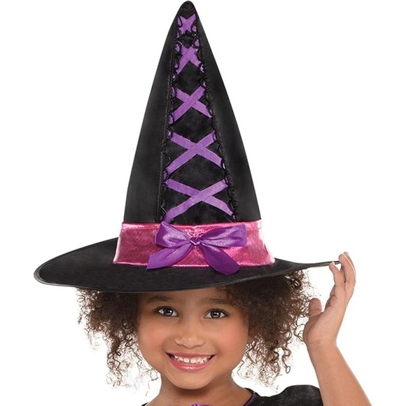 Girls Light-Up Sparkle Witch Costume Medium (8-10) Dress Hat & Wand Purple Pink - Picture 4 of 12